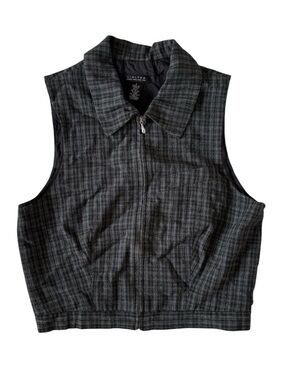 Vintage 90s The Limited Wool Blend Gray Plaid Zip Up Sleeveless Vest Crop Top